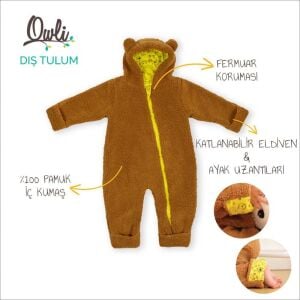 Owli Dış Tulum 6-12 Ay Kahverengi | Kışlık Bebek Dış Tulumu
