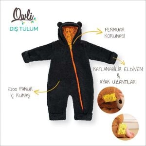 Owli Dış Tulum 6-12 Ay Antrasit | Kışlık Bebek Dış Tulumu