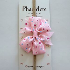 Papatya Desenli Pembe Fiyonk Bebek Saç Bandı
