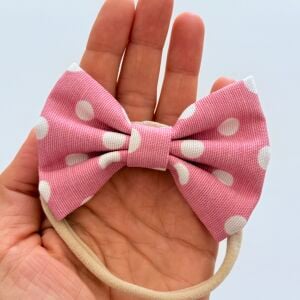 Beyaz Puantiyeli Pembe Fiyonk Bebek Saç Bandı