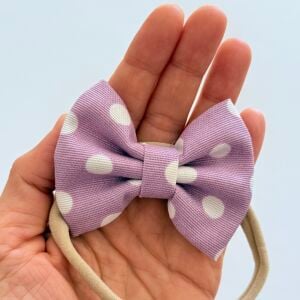 Beyaz Puantiyeli Lila Fiyonk Bebek Saç Bandı