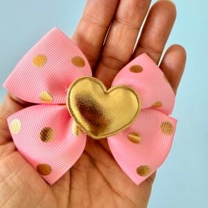Gold Kalpli Puantiyeli Pembe Fiyonk Çocuk Pens Toka