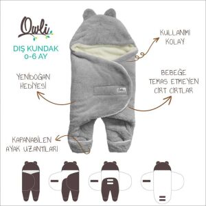 Owli Dış Kundak Gri 0-6 Ay | Bebek Kundak
