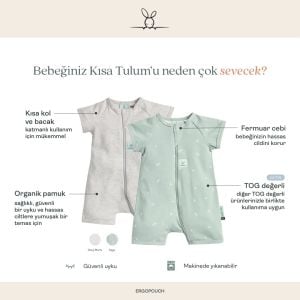ErgoPouch Organik Pamuklu Kısa Tulum 0.2 TOG Grey Marle | Bebek Tulumu